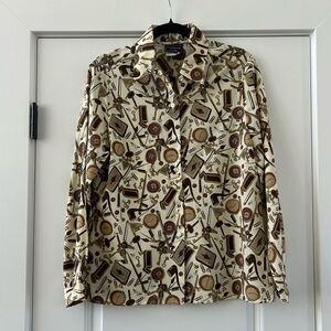 Southern Lady 1970s Blouse with Vintage Accessories Print- 70s Blouse